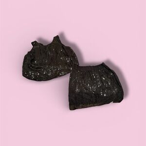 Black Sequin Top and Skirt Set